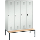 Locker Evolo S 3000, steel, bench, 4 compartments W 400 mm each, rotating latch, luminous grey RAL 7035/light grey RAL 7035