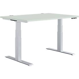 Schäfer Shop Genius desk MODENA FLEX, electrically height-adjustable, rectangle, T-foot, W 1200 x D 800 mm, light gray/white aluminum