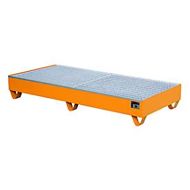 Steel collecting pan with grid, 1800 x 800 mm, orange RAL 2000