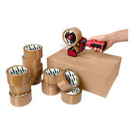  Packband - Polypropylen - B 50 mm x L 66 m - braun - 12 Rollen + Abroller Gratis - unsere Marke Schäfer Shop Select 