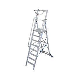 Alu-Stufen-Stehleiter, mit großer Standplattform, mit Sicherheitsbügel und Kette, 8 Stufen