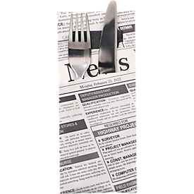 Bestecktaschen Papstar Newsprint, B 85 x H 200 mm, inkl. 2-lagiger Serviette B 330 x H 330 mm, FSC®-Papier, schwarz-weiß, 520 Stück