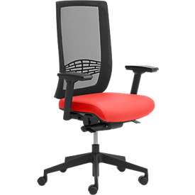Bürostuhl WIKI, mit Armlehnen, Netz-Rücken, Gestell Kunststoff, rot