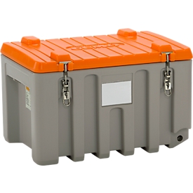 CEMO CEMbox 150 Transport- und Plattformbehälter, Polyethylen, 150 l, L 800 x B 600 x H 530 mm, stapelbar, grau/orange