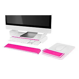 Economy-Set LEITZ® Ergo WOW bestehend aus Monitorständer bis 27 ", Handgelenkauflage für Tastaturen & Mousepads mit Handgelenkauflage, ergonomisch, 2-stufig höhenverstellbar, weiß/rosa