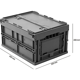 EURO-Maß Faltbox 4322 DL, mit Deckel, für Lager- und Mehrwegtransport, Inhalt 19 L, grau