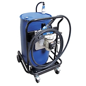 Fahrbare Tankanlage für Fässer CEMO Bluetroll Mobil, Cematic Blue Pumpensystem BASIC AZV für IBC mit Fahrgestell, Automatik-Zapfventil, 30l/min