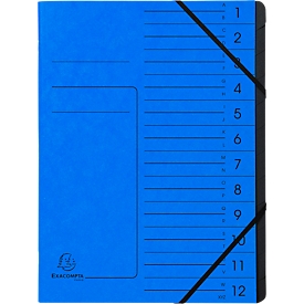 FALKEN Dokumentenmappe, DIN A4, Gummizugverschluss, Karton, 12 Fächer, blau