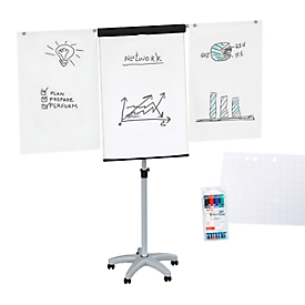 Flipchart Maul MAULstandard, höhenverstellbar, Hochformat, Papierblock + Schreibmarker farbsortiert
