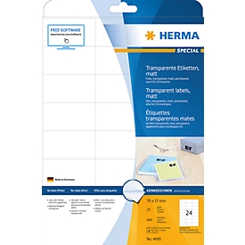 Herma Transparente matte Folien-Etiketten Nr. 4685 auf DIN A4-Blättern, 600 Etiketten, 25 Bogen