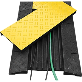 Kabelbrücke, mit abnehmbarem Deckel & 4 Reflektoren, belastbar bis zu 25 t, Recyclingmaterial, schwarz-gelb