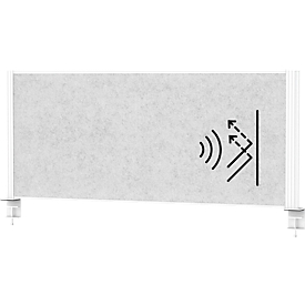 MAUL Tisch-Trennwand MAULconnecto, Akustikvlies 4000 g/m², Aluminiumprofil, B 1200 x H 500 mm, Akustik hellgrau, weiß