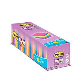 Post-it® Super Sticky Notes 654SE24P Sparpaket, 76 x 76 mm, 24 x 90 Blatt, farbsortiert, blanko