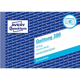 Quittung Avery Zweckform 300, inkl. MwSt., A6 Querformat, 1 Block mit 50 Blatt,  FSC®-Papier, weiß