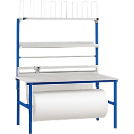 Rocholz Komplett-Packtisch I, inkl. Abrollvorrichtung und Schneidsystem, Arbeitsplatte B 1600 x T 800 mm, bis 100 kg