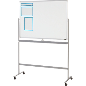 Schäfer Shop Select Mobiles Whiteboard, 2-seitig nutzbar, weiß lackiert, drehbare Tafel, 4 Lenkrollen, H 900 x B 1200 mm + 3-teiliges Magnetrahmenset