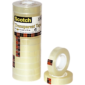 Scotch® Transparenter Klebefilm 550, 12 Stück, 12 mm x 33 m