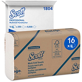 SCOTT® Multifold Handtücher 1804, 1-lagig, reißfest, 16 Päckchen á 250 Tücher, weiß