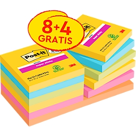 Sparpaket Post-it® Haftnotizen Super Sticky Notes 654-SS-CARN-P8+4, 76 x 76 mm, wiederablösbar, cellophanfrei verpackt, farbig, 8 Blöcke á 90 Blatt+ 4 Blöcke GRATIS