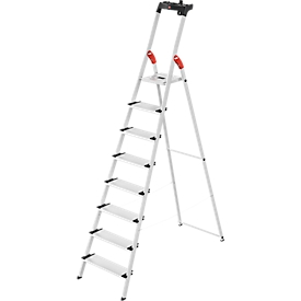 Stufenstehleiter Hailo L80, EN 131, mit Multifunktionsschale & XXL-Stufen, bis 150 kg, 8 Stufen