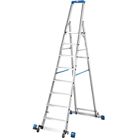 Stufenstehleiter, mit 8 Stufen, Aluminium, fahrbar mit Traverse