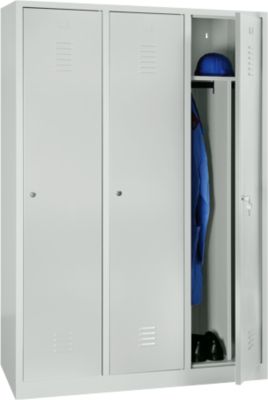 Kleiderspind, 3 Türen, B 1200 x H 1800 mm, Zylinderschloss, lichtgrau