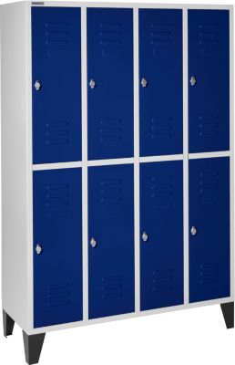 Kleiderspind, 4 x2  Abteile., m. Füßen, Drehriegelverschluss, Tür enzianblau