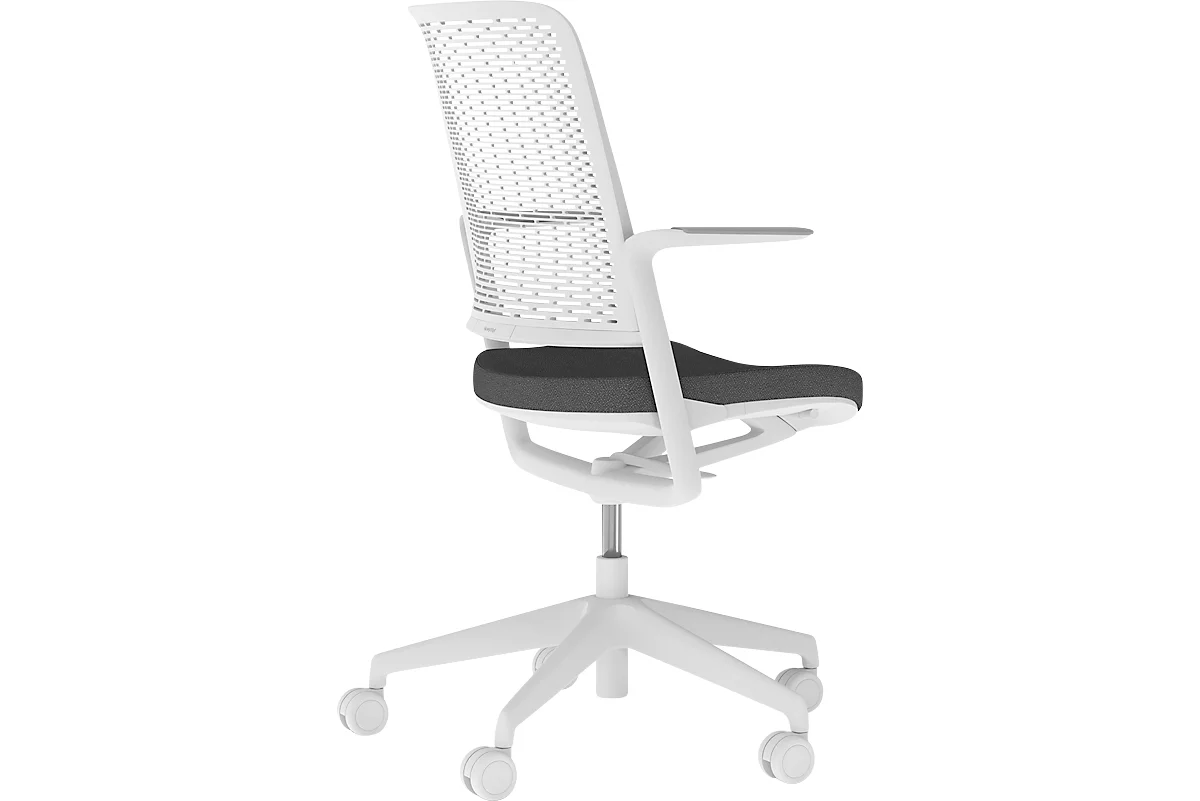 Bürostuhl WithMe, mit Armlehnen, Auto-Synchronmechanik, Flachsitz, perforierter Kunststoffrücken, abnehmbarer Sitzbezug, hellgrau/schwarz