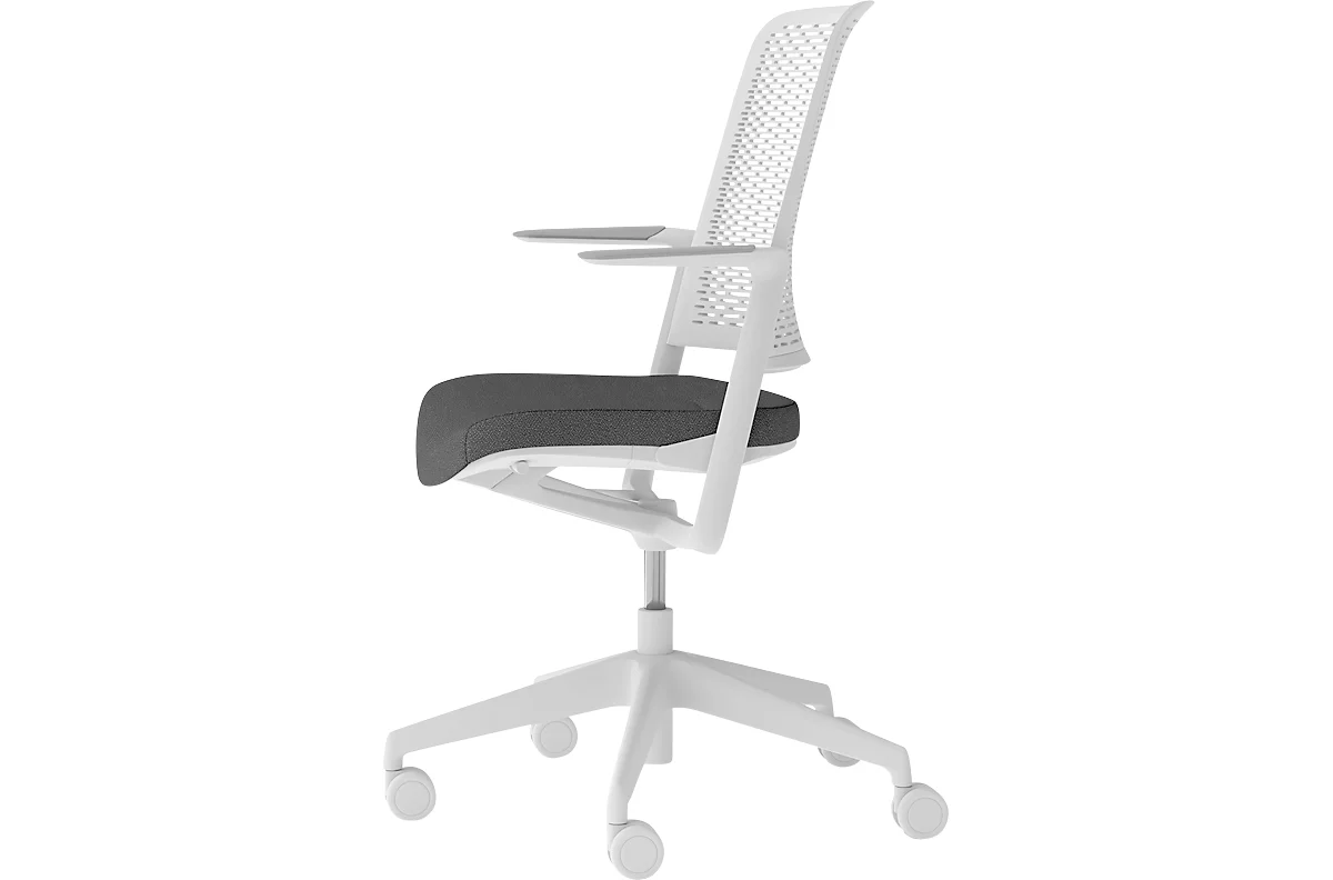 Bürostuhl WithMe, mit Armlehnen, Auto-Synchronmechanik, Flachsitz, perforierter Kunststoffrücken, abnehmbarer Sitzbezug, hellgrau/schwarz
