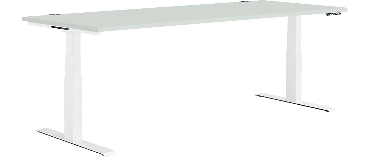 Schäfer Shop Genius Schreibtisch MODENA FLEX, elektrisch höhenverstellbar, Rechteck, T-Fuß, B 1800 x T 800 mm, lichtgrau/weiß