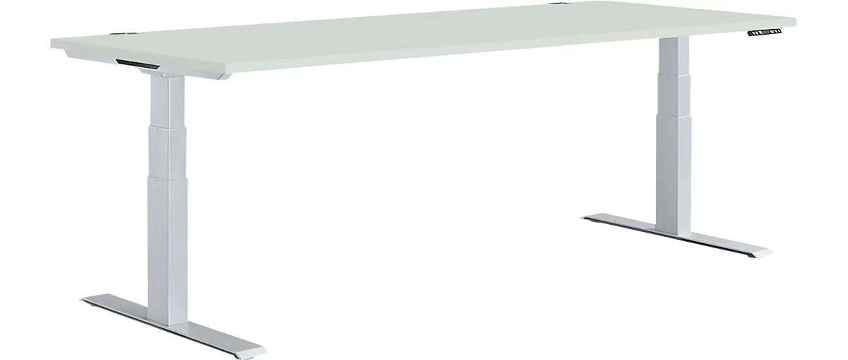 Schäfer Shop Genius Schreibtisch MODENA FLEX, elektrisch höhenverstellbar, Rechteck, T-Fuß, B 1800 x T 800 mm, lichtgrau/weißalu