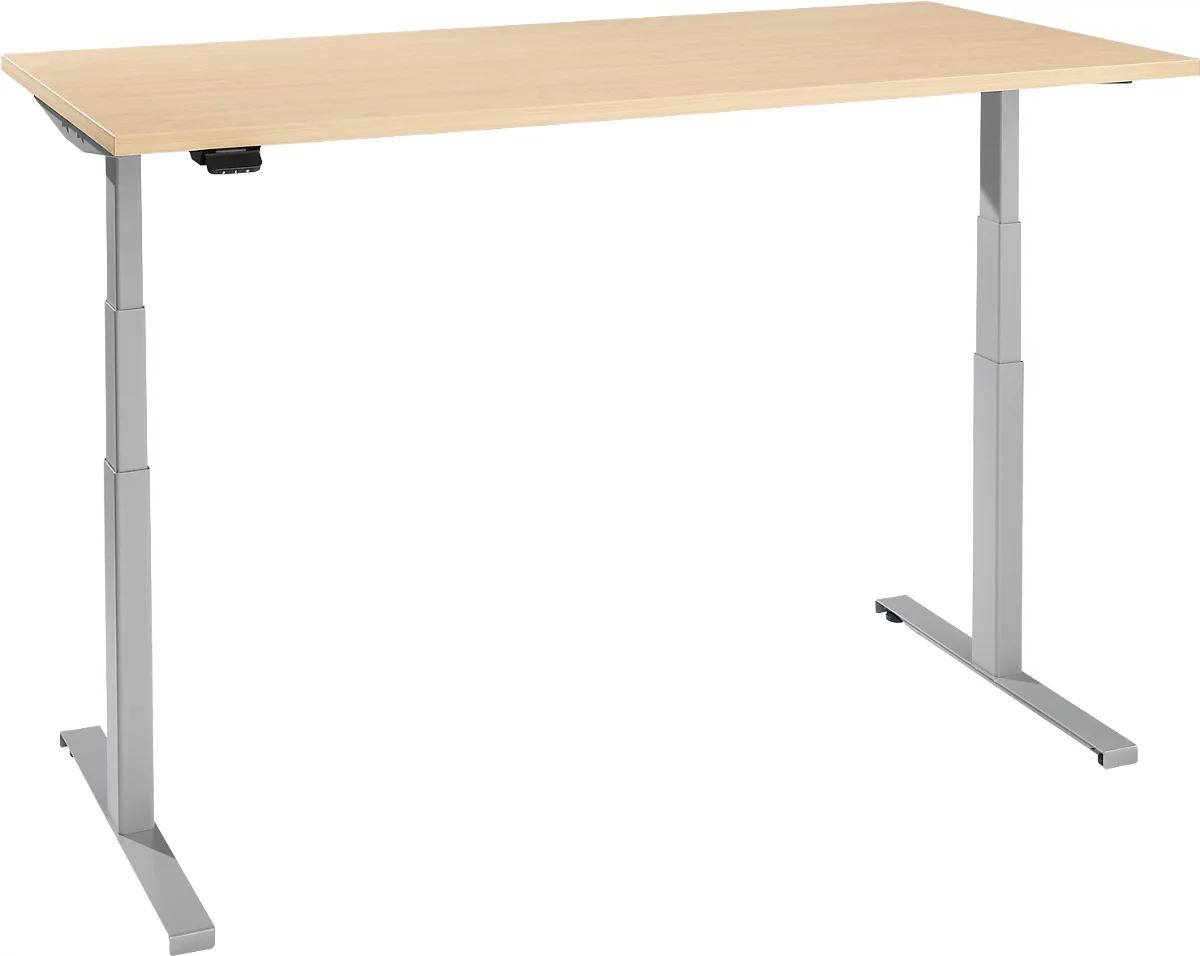 Schreibtisch, elektrisch höhenverstellbar, T-Fuß, B 1200 x T 800 x H 620-1270 mm, Ahorn/weißaluminium + Memoryschalter
