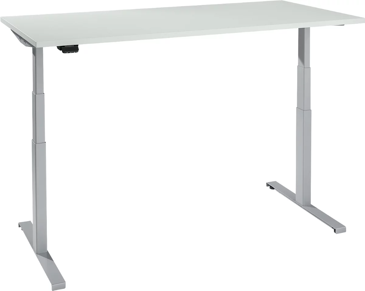 Schreibtisch, elektrisch höhenverstellbar, T-Fuß, B 1200 x T 800 x H 620-1270 mm, lichtgrau/weißaluminium + Memoryschalter