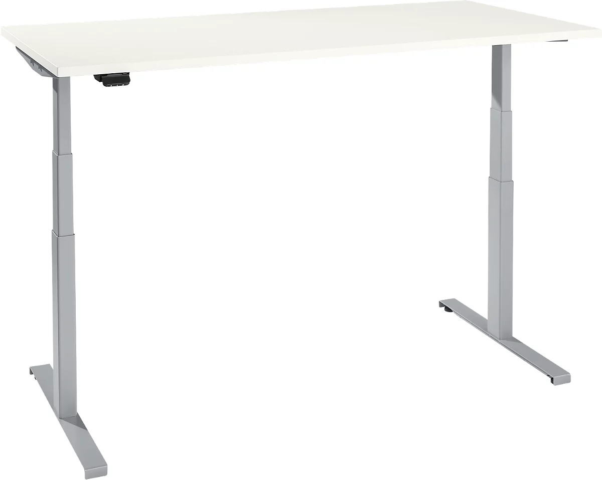 Schreibtisch, elektrisch höhenverstellbar, T-Fuß, B 1200 x T 800 x H 620-1270 mm, weiß/weißaluminium + Memoryschalter
